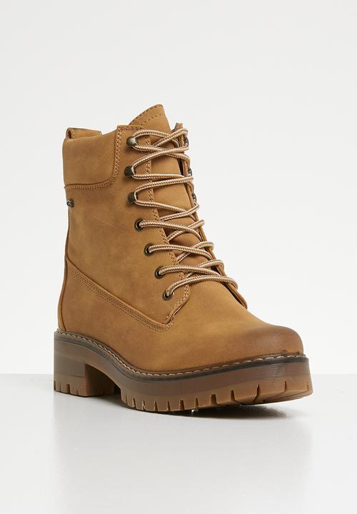 Miss Black - Lace up military boot - tan
