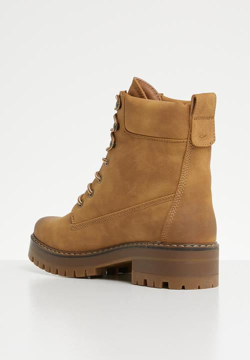 Miss Black - Lace up military boot - tan