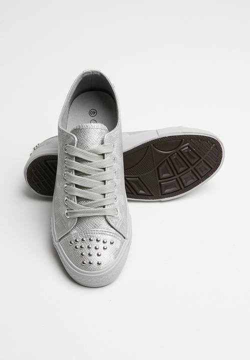 Miss Black - Snake skin sneaker - silver