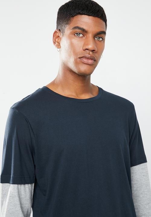 Brave Soul - Binate tee - navy & grey