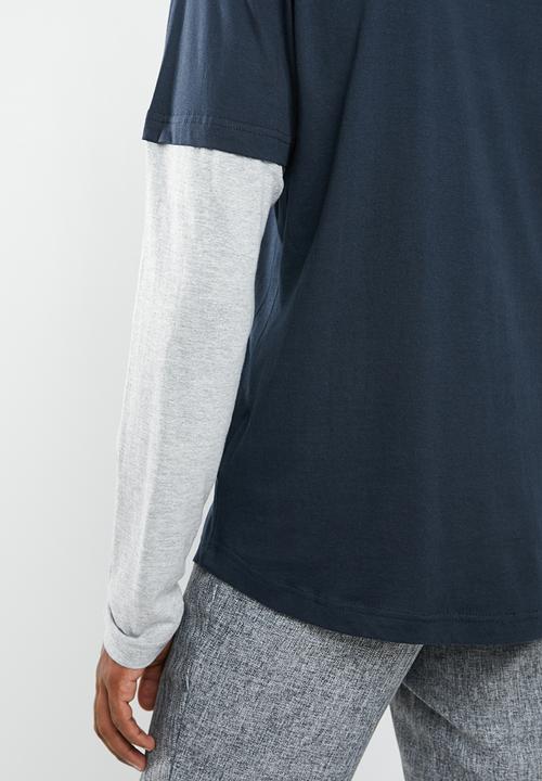 Brave Soul - Binate tee - navy & grey