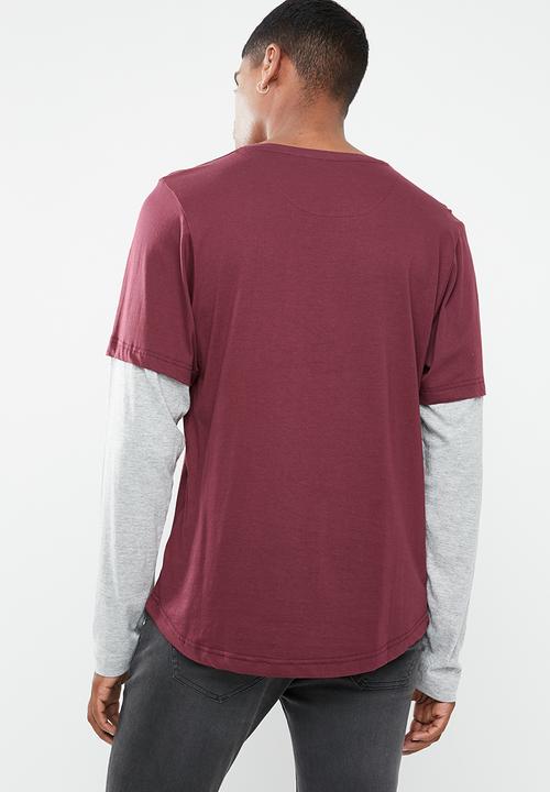 Brave Soul - Bina Tee - burgundy & grey