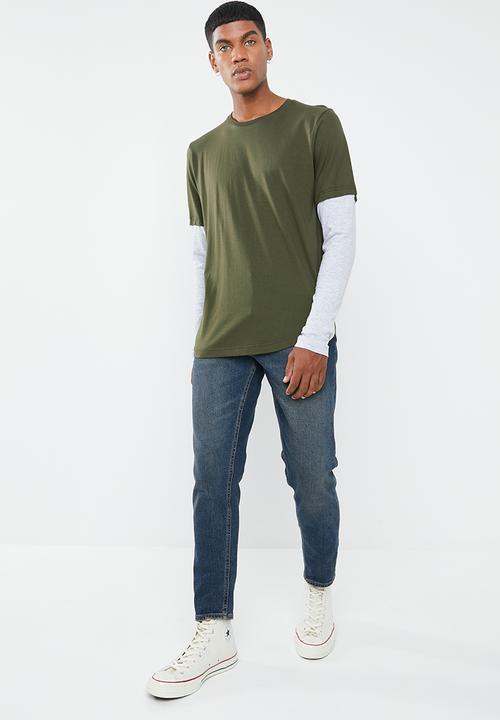 Brave Soul - Binate tee - khaki & grey