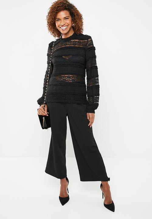 ONLY - Marjorie lace and ruffle top - black