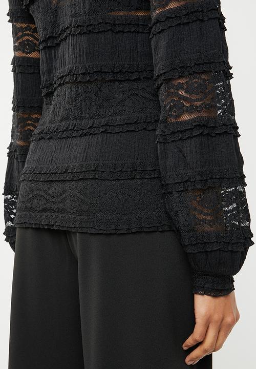 ONLY - Marjorie lace and ruffle top - black