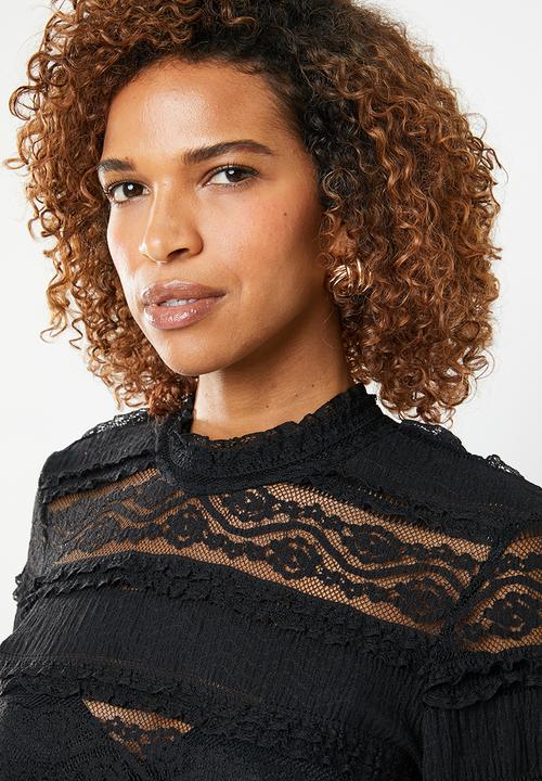 ONLY - Marjorie lace and ruffle top - black