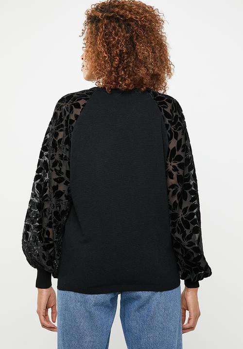 ONLY - Rosy knit with burnout sleeve - black