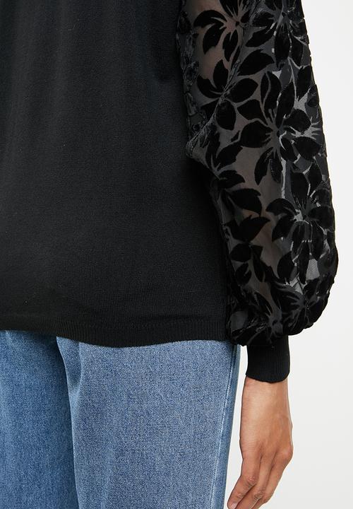 ONLY - Rosy knit with burnout sleeve - black
