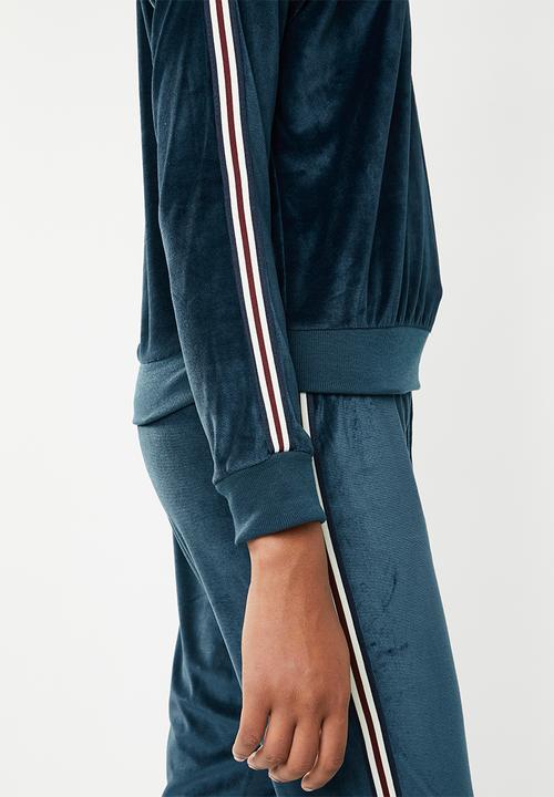Brave Soul - Velour sweatshirt with side tape - navy