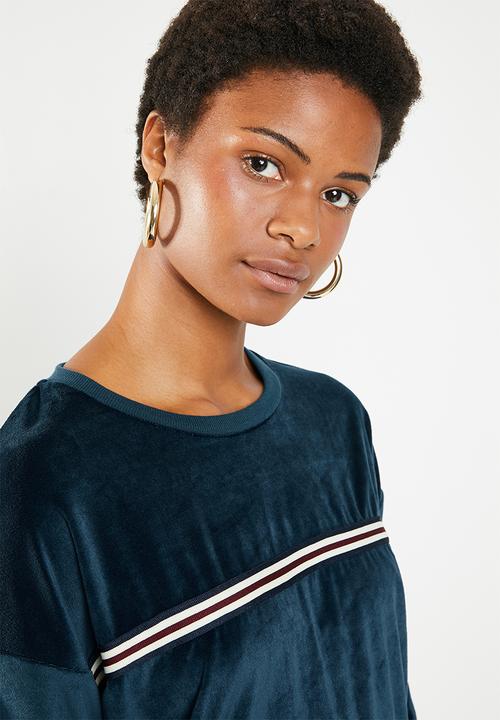 Brave Soul - Velour sweatshirt with side tape - navy