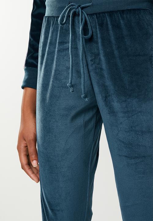 Brave Soul - Velour joggers with side tape - navy