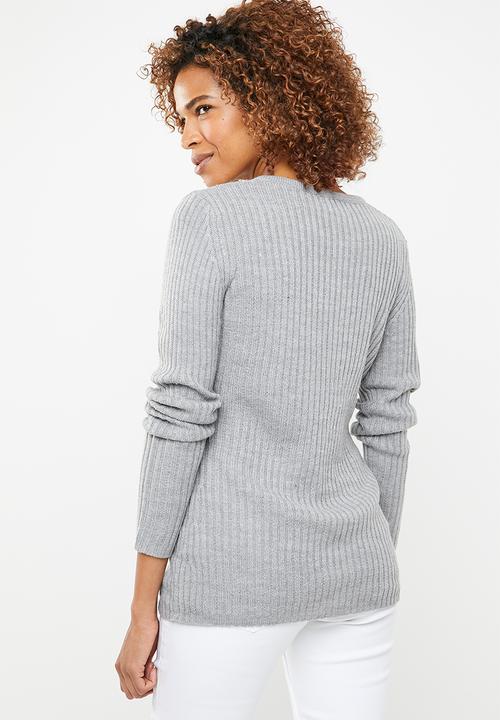 edit - Essentiall ribbed v neck jersey  - grey
