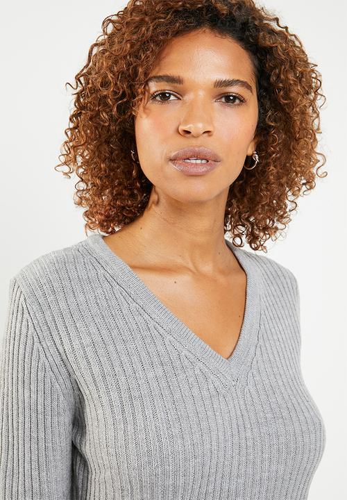edit - Essentiall ribbed v neck jersey  - grey