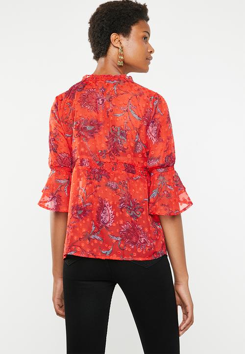 ONLY - Celine V-neck blouse - red