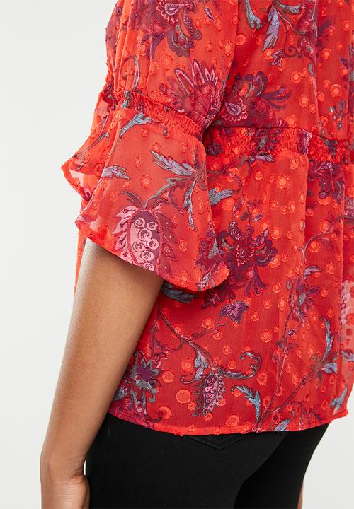 ONLY - Celine V-neck blouse - red