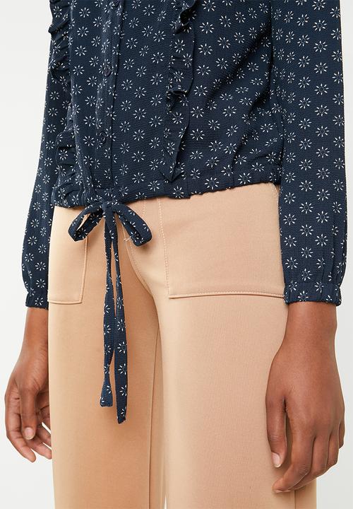 Brave Soul - Floral shirt with ruffles - navy