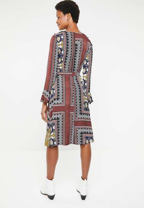 Brave Soul - Scarf print with bell sleeves - green
