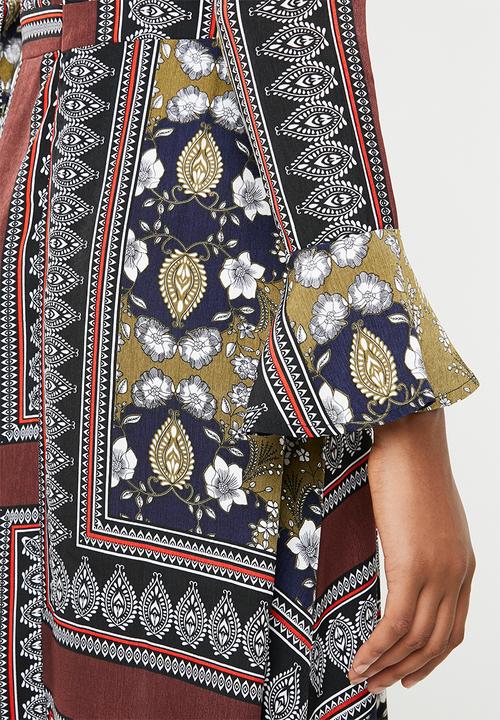 Brave Soul - Scarf print with bell sleeves - green