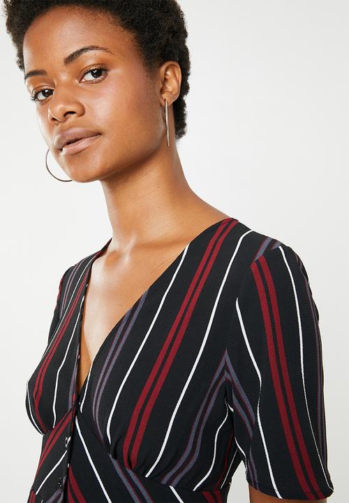 Brave Soul - Stripe empire unlined midi dress - navy