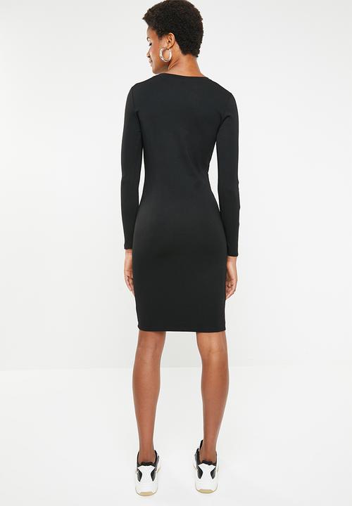 Brave Soul - Long sleeve bodycon midi with side stripe - black