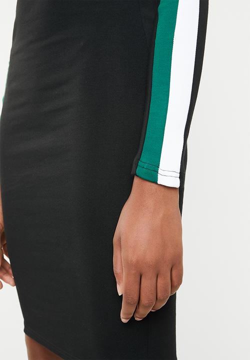 Brave Soul - Long sleeve bodycon midi with side stripe - black