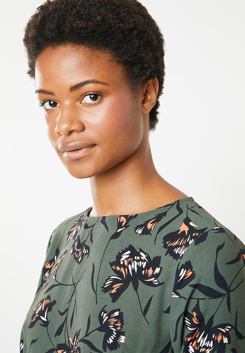 Brave Soul - Asymmetric floral dress with bell sleeves - green