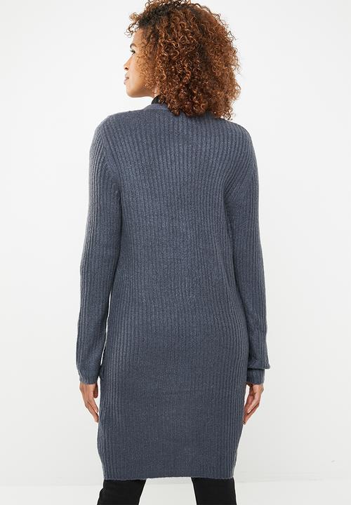 edit - Ribbed open front cardigan - navy