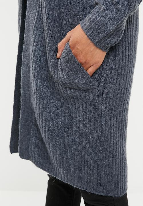 edit - Ribbed open front cardigan - navy