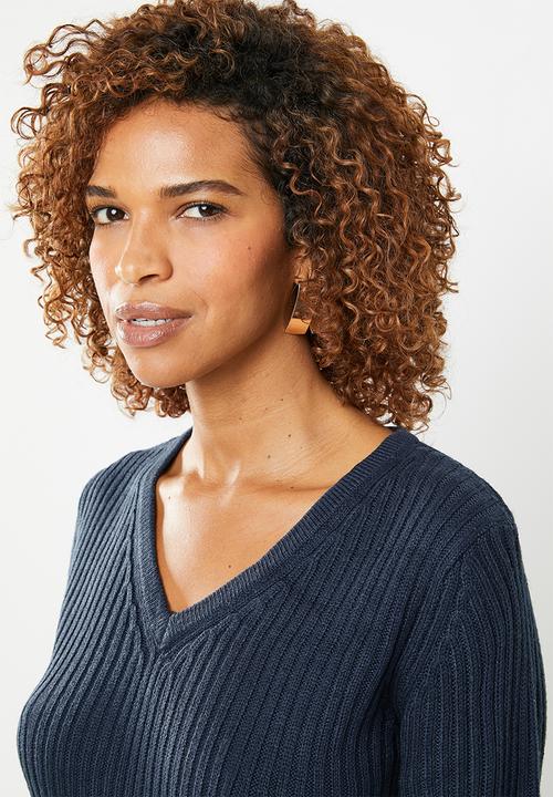 edit - Essential ribbed v neck jersey  - navy