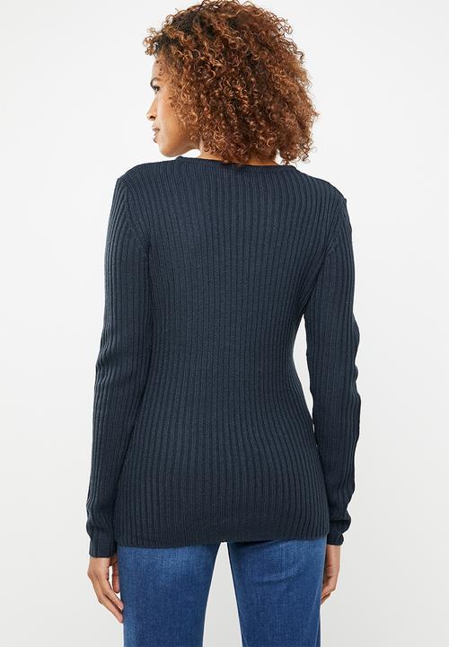 edit - Essential ribbed round neck jersey - navy