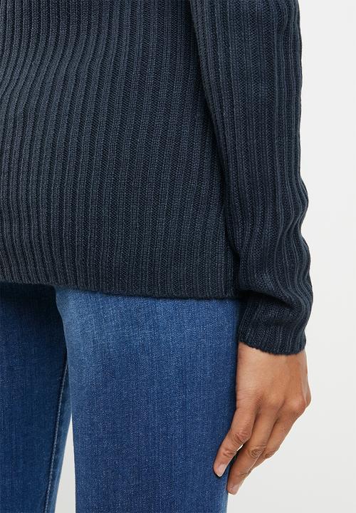edit - Essential ribbed round neck jersey - navy