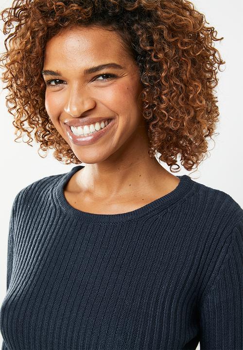edit - Essential ribbed round neck jersey - navy