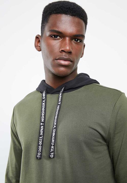 Only & Sons - Danny contrast sweat hood - green