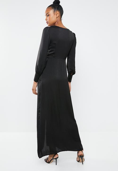 Missguided - Satin tie side maxi dress - black