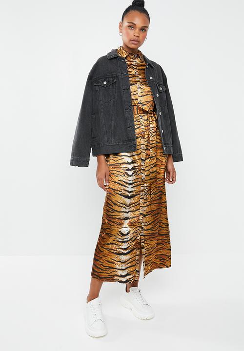 Missguided - Tiger print midi maxi dress - brown