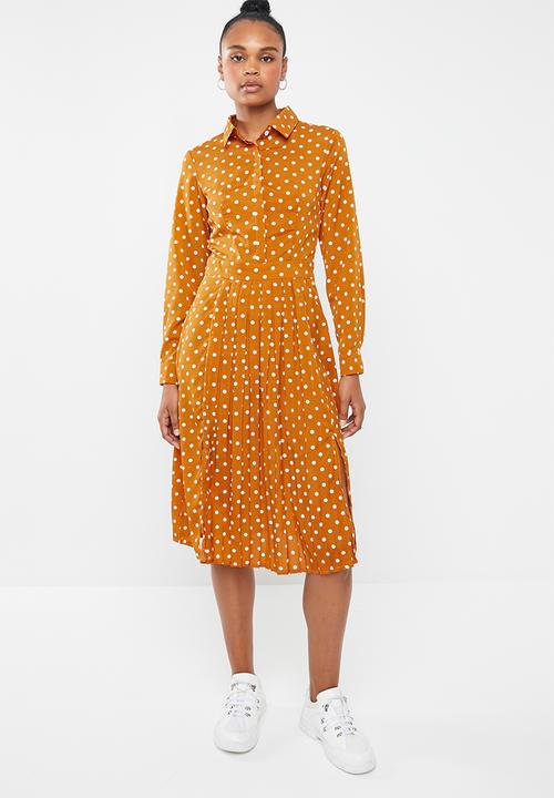 Missguided - Midi polka dot shirt dress - yellow & white