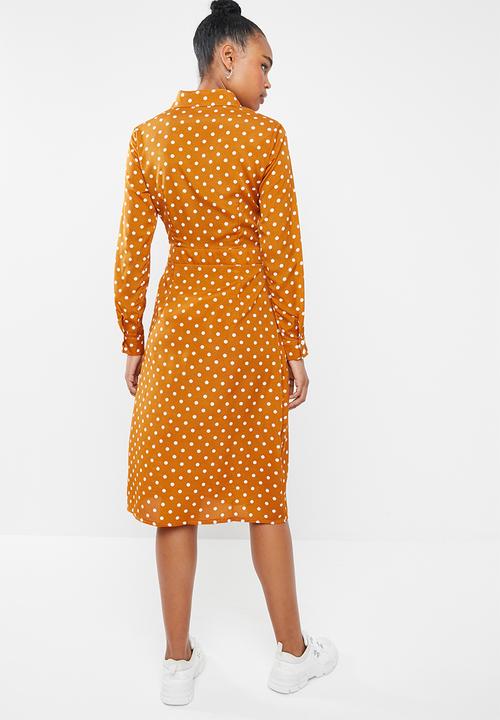 Missguided - Midi polka dot shirt dress - yellow & white