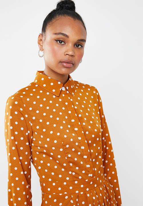 Missguided - Midi polka dot shirt dress - yellow & white