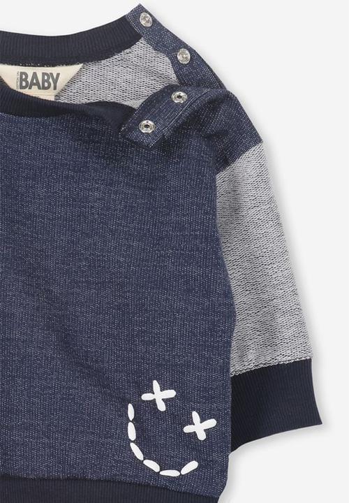 Cotton On - Skyler drop shoulder crew - blue & grey