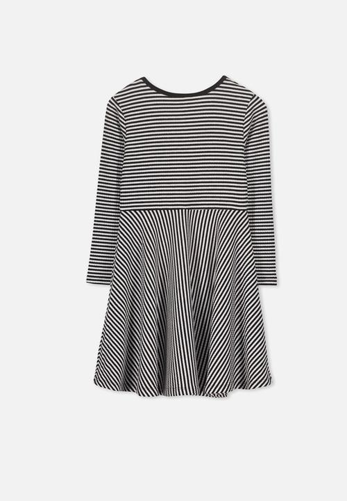 Cotton On - Riley long sleeve stripe dress - black & white