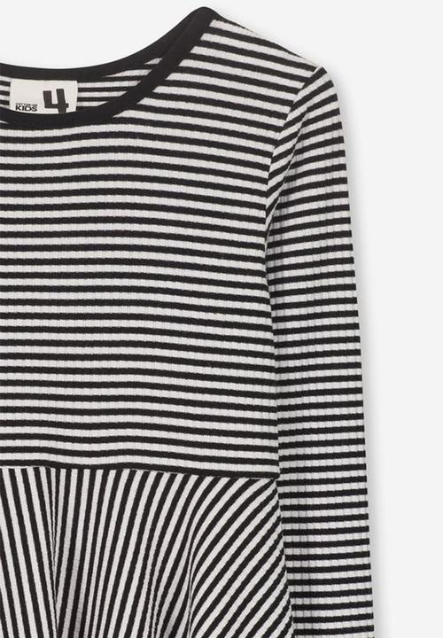 Cotton On - Riley long sleeve stripe dress - black & white