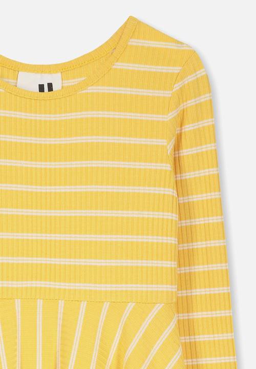 Cotton On - Riley long sleeve dress - yellow and white