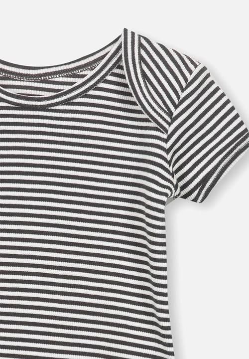 Cotton On - Mini lettuce edge striped feeder - black & white