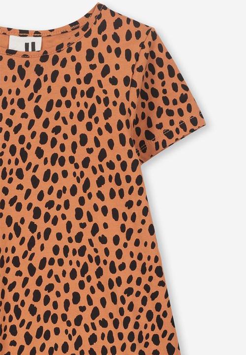 Cotton On - Joss short sleeve animal print dress - beige & black
