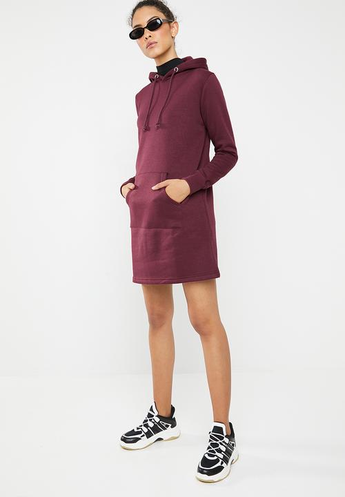 Brave Soul - Hooded jumper dress - burgundy