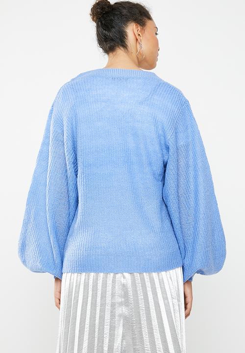 Brave Soul - Lightweight ribbed jersey with balloon sleeve - blue