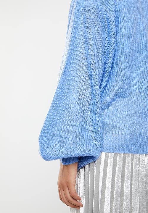 Brave Soul - Lightweight ribbed jersey with balloon sleeve - blue