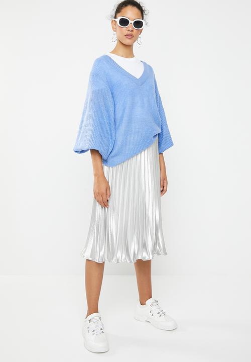 Brave Soul - Lightweight ribbed jersey with balloon sleeve - blue