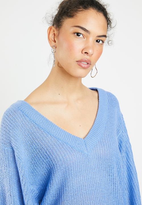Brave Soul - Lightweight ribbed jersey with balloon sleeve - blue