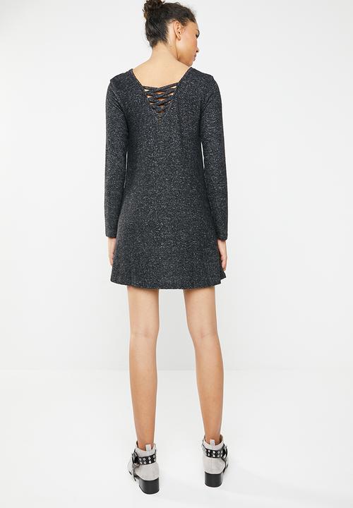 Brave Soul - Long sleeve dress with crisscross back - charcoal